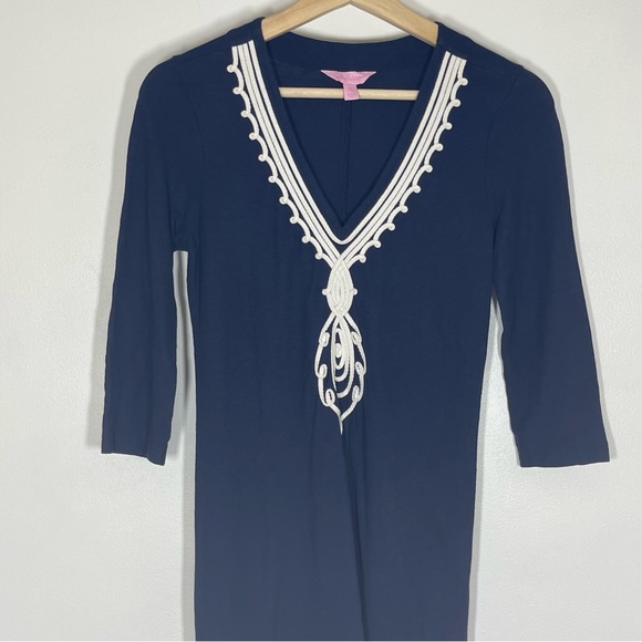 Lilly Pulitzer Tidewater Tunic Dress 3/4 Sleeves Nautical Navy Sz XS - Picture 5 of 16